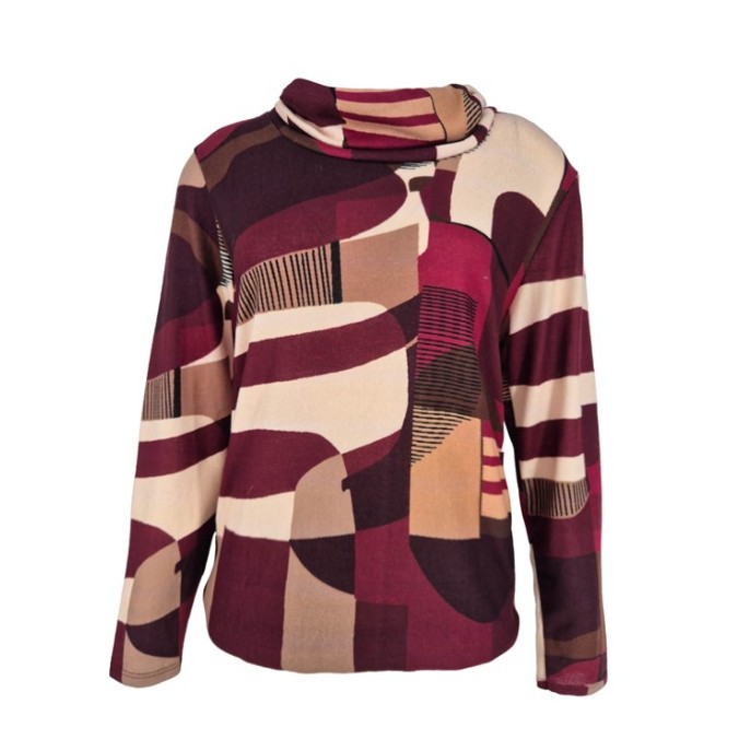FOS T-shirt 7619 Nico Aquarel hangcol Bordeaux print